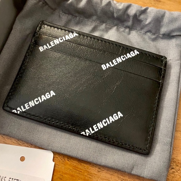 NEW Balenciaga Logo Black Leather Card Case - Picture 2 of 5